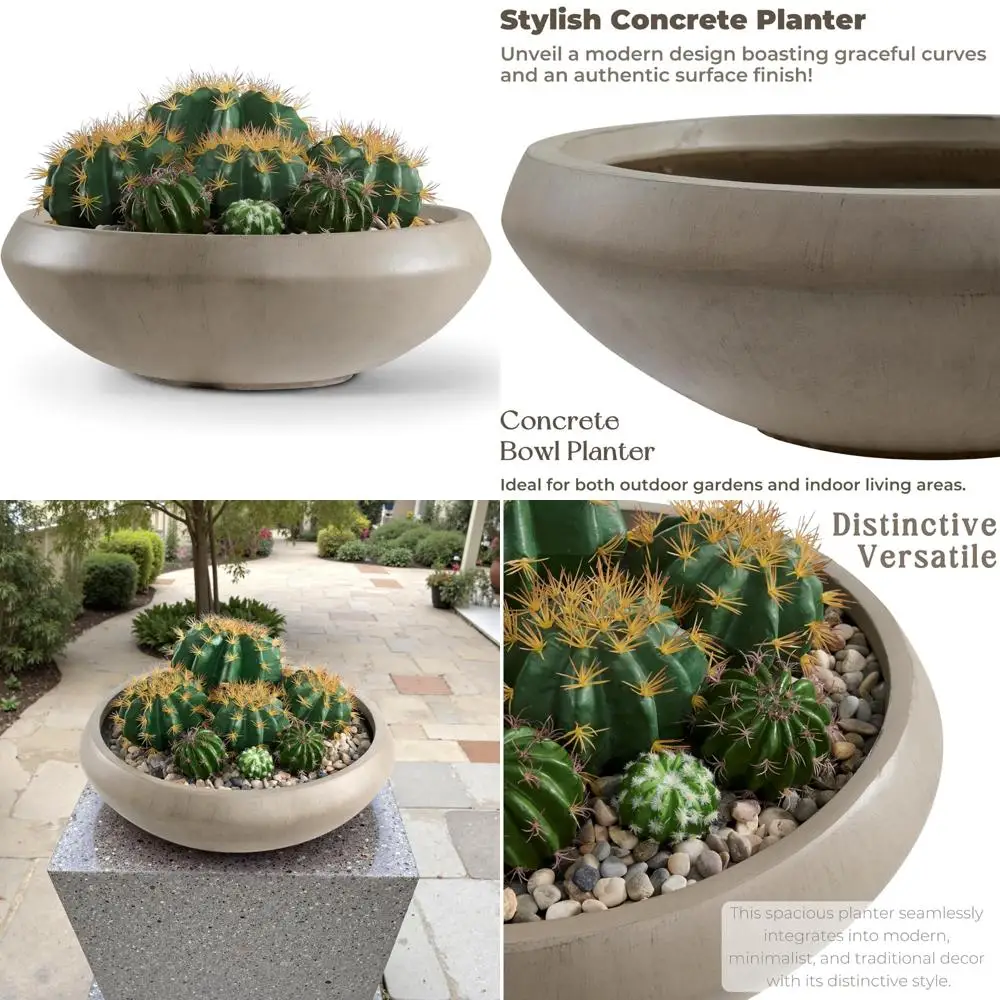 

Succulent Pot with Drain Hole, Weathered Concrete Planter for Indoor and Outdoor Plants, 23.3 Diameter x 7.9 Height, 20.9 Openin