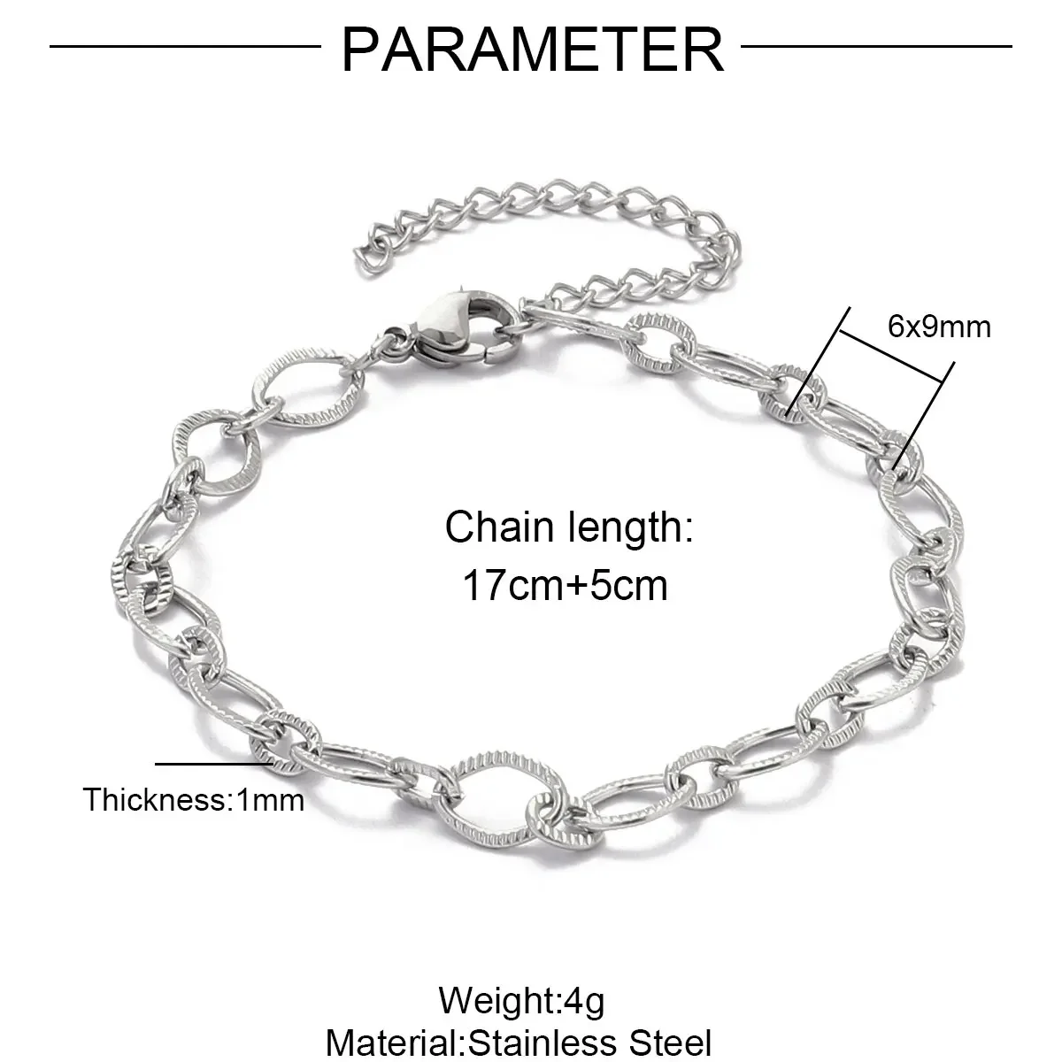 5 stks/partij RedBee 17-22 cm Rvs 4x12mm Paperclip Cross Link Chain Armband Vrouwen Handgemaakte DIY Charm Sieraden Maken
