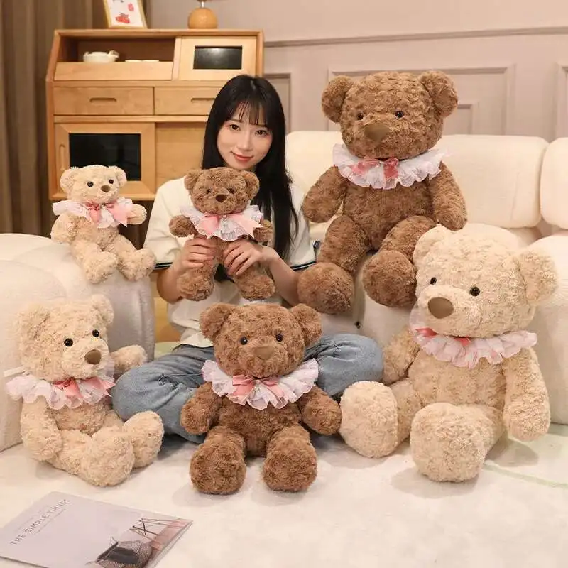

New 30~65cm Bear With Bib Lovely Brown Bear Plush Toys Stuffed Cute Bear Doll Boys&Girls Valentine's Gift Baby Christmas Gift