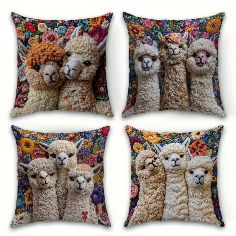

Llama-Printed Floral Pillow Covers Sofa cushion cover home bedroom room decoration