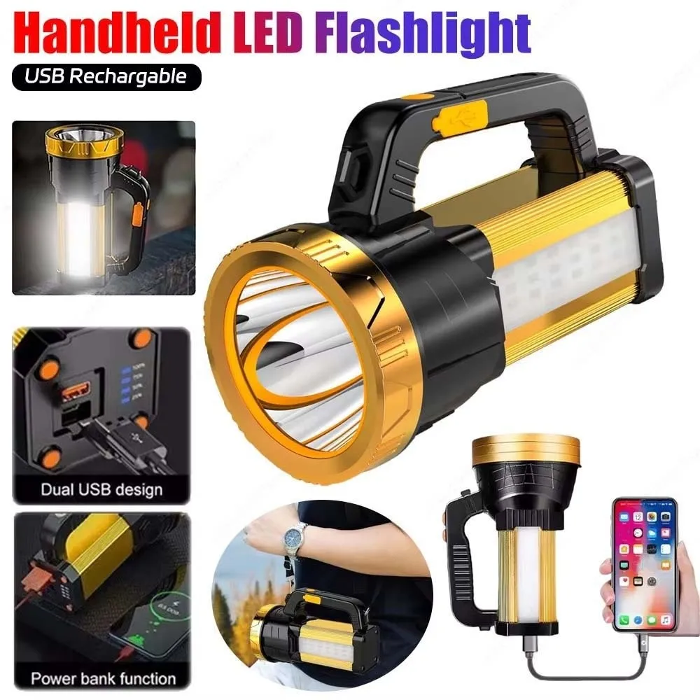 Anti-splash Water Camping Searchlight with Side Lights Dimmable Handheld Spotlight LED Plastic Powerful Handheld Lantern Yard