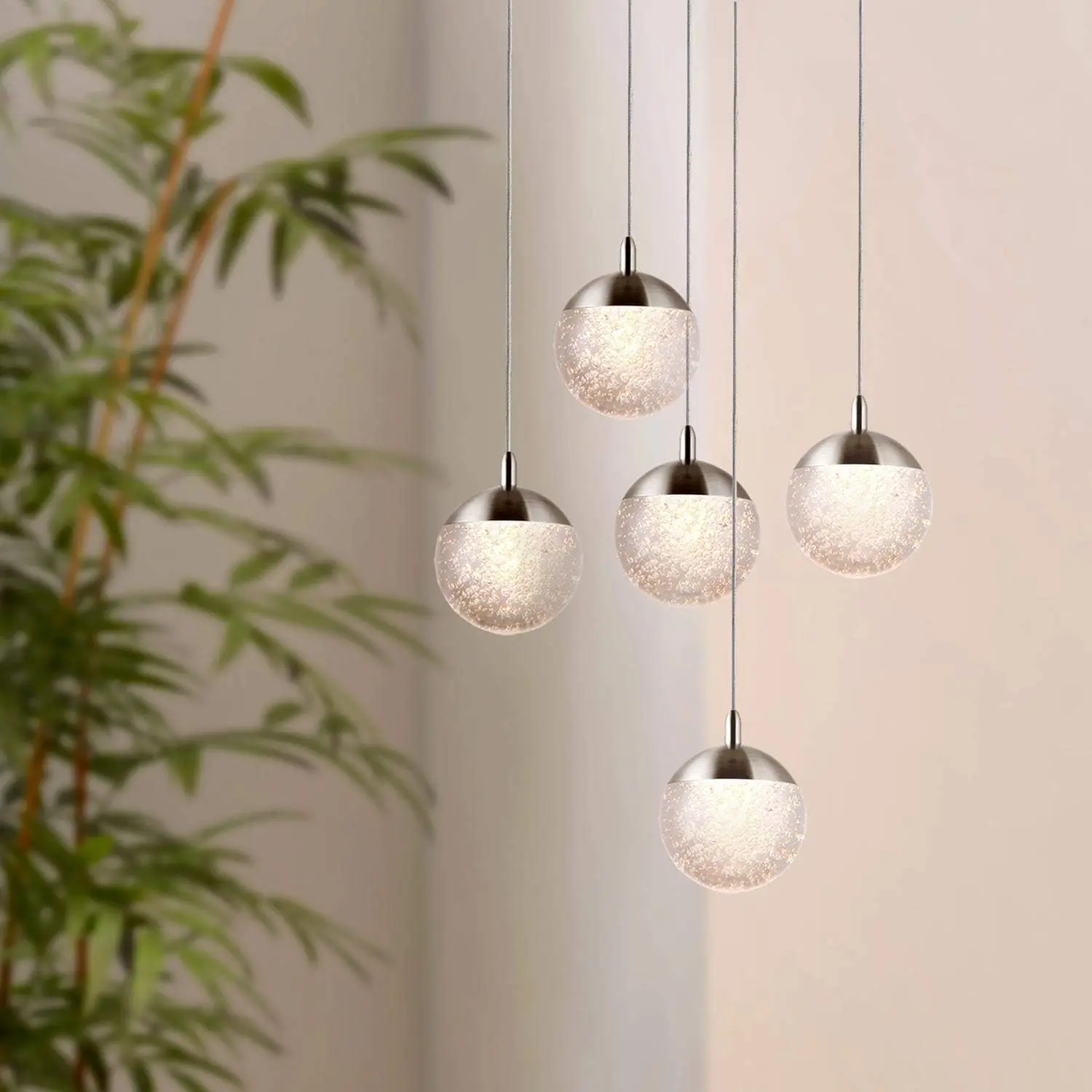 Pendant Crystall Ball Lighting Nickel - LED Hanging Light Fixture: Kitchen Island, Bar, Foyer - Cluster Pendants  chandelier