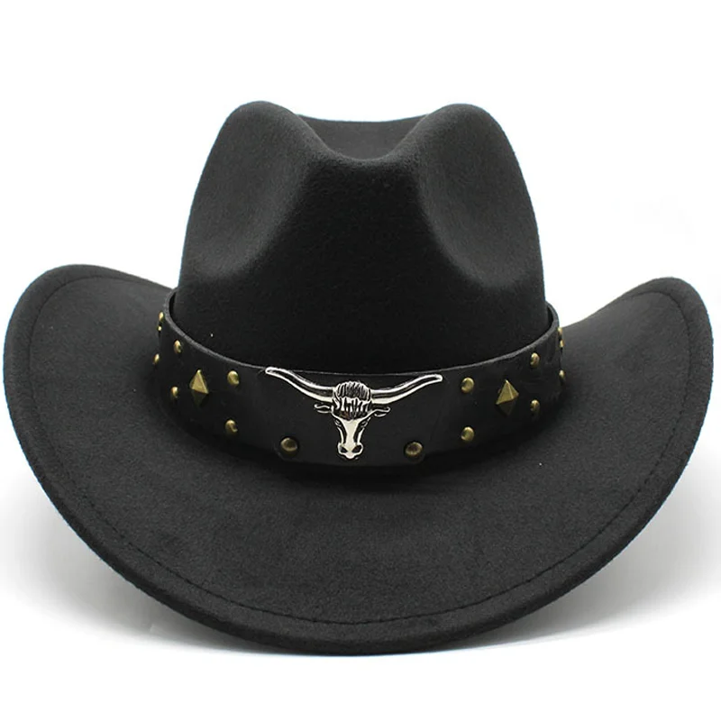 New Women\'s Men\'s Wool Western Cowboy Hat For Gentleman Lady Winter Autumn Jazz Cowgirl Cloche Sombrero Caps 2 Big Size