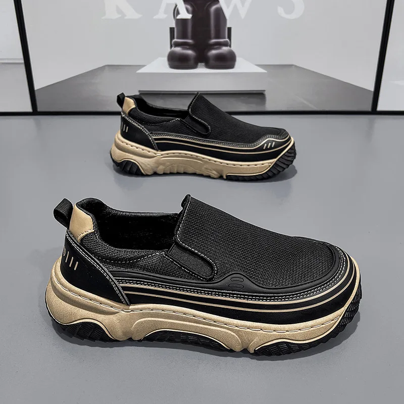 Men's Slip-On Sneakers Breathable Mesh Casual Shoes Lightweight Platform Sole Non-Slip Comfort Cushioned Daily Walking Outdoor