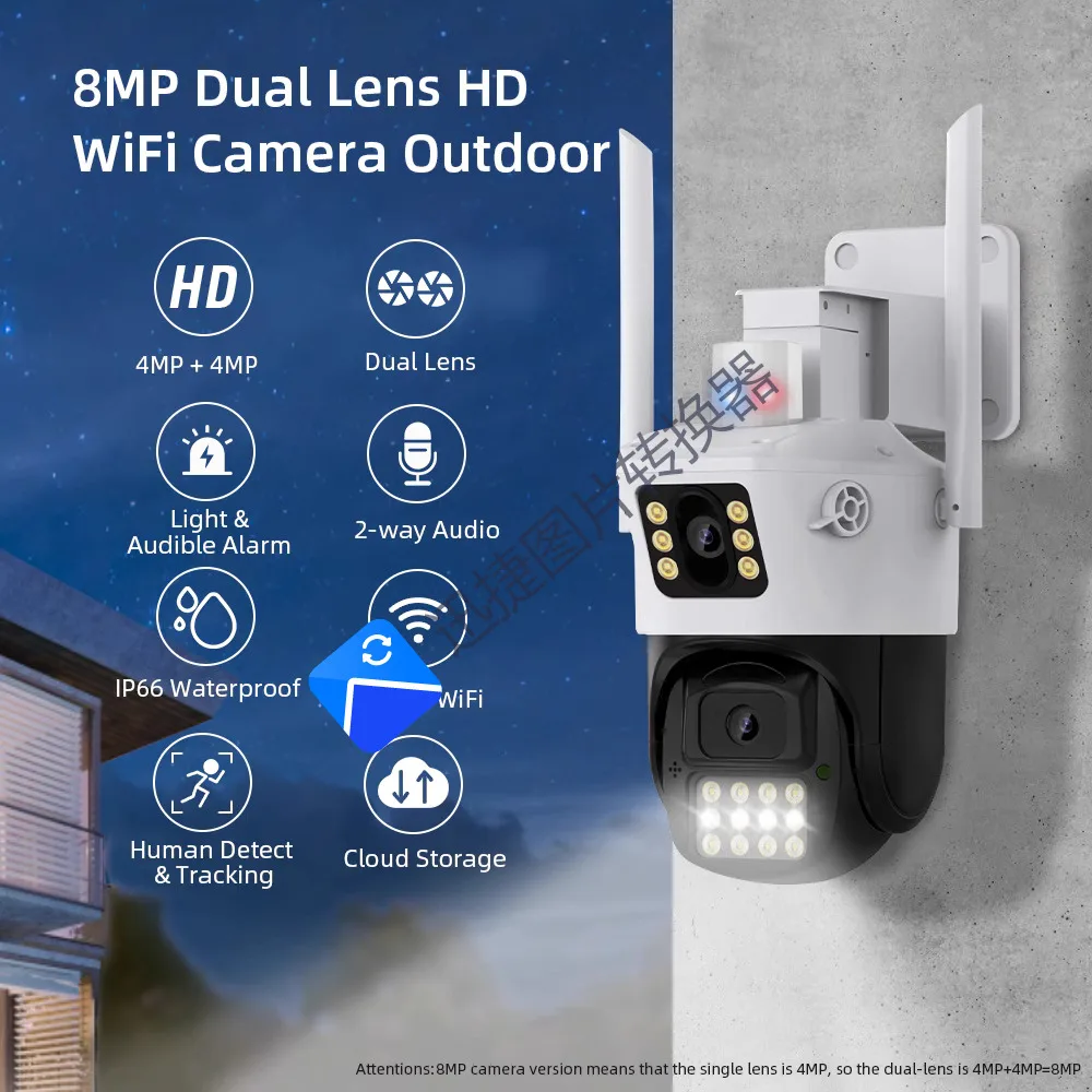 

4MP UHD iCsee APP Dual Lens IP Dome Camera AI Humanoid Detection Full Color Security CCTV Intercom Baby Monitor