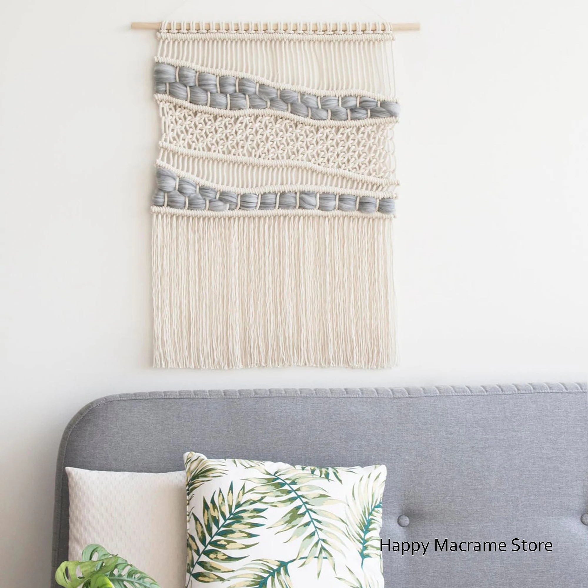 Large Macrame Wall Hanging - Macrame Tapestry -Bohemian Wall Hagning - Macrame Curtains -Home Decor Large M-Wood pole excluded