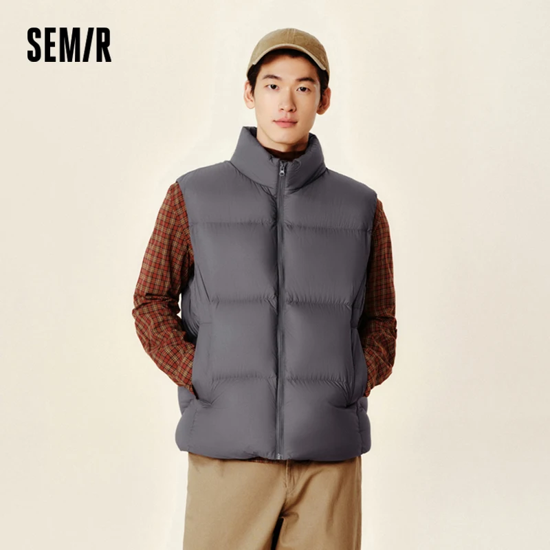 Semir Down Vest Men 2024 Winter New Thermal Three-Proof Coat Solid Color Puffer Vest Versatile Vest