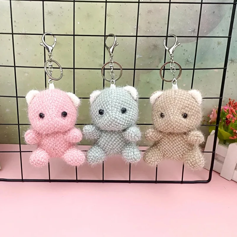 New Cartoon Cute Fun Plush Bear Keychain Stuffed Soft Soothing Doll Exquisite Kids Bed Pendant Car Keychain Girl Birthday Gift