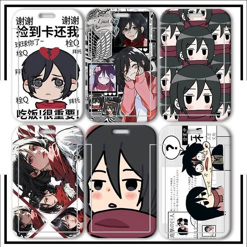 Attack On Titan Mikasa Ackerman Student Cover Set Bus Access Bank ID Holder Retractable Credit Card Protective Sleeve