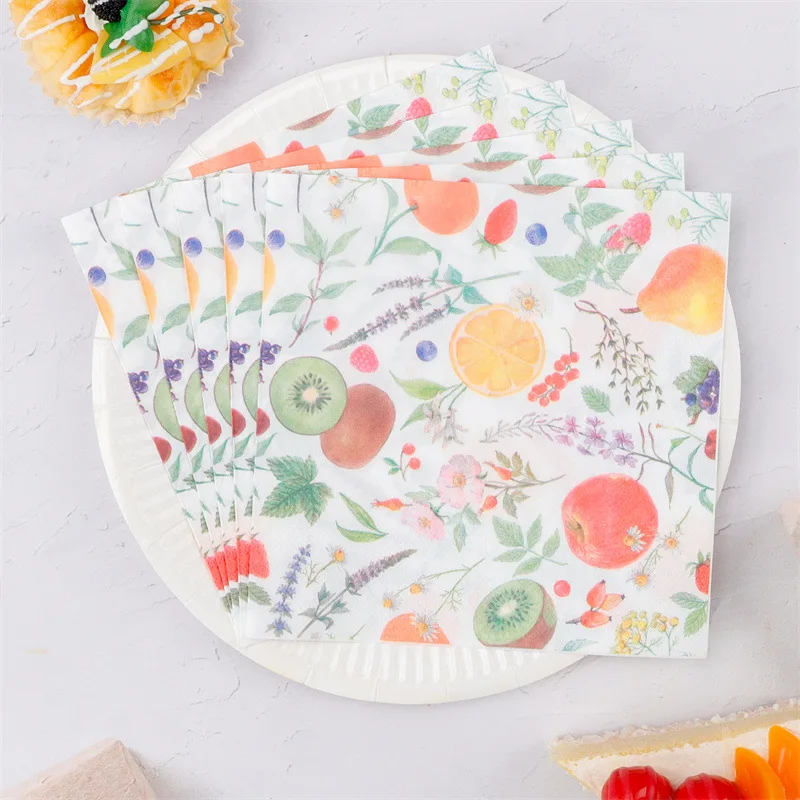 20 paños de papel desechables con estampado de frutas por paquete, servilletas para fiestas de cumpleaños y festivales