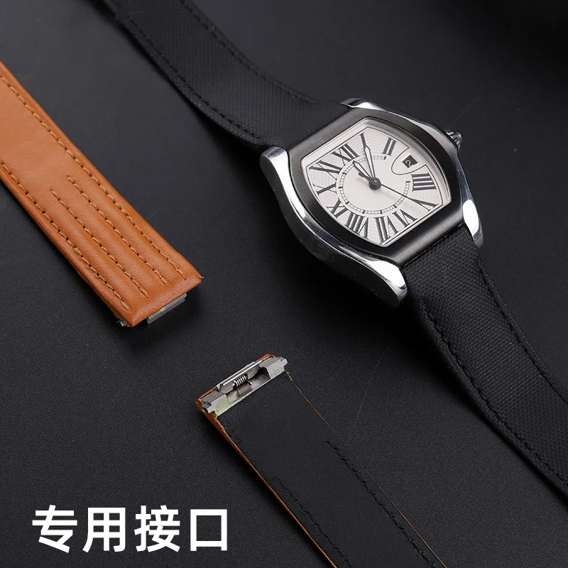 까르띠에 로드스터 W6206018 W6206017용 19mm 20mm 퀵 릴리스 가죽 스트랩 |   접이식 버클이 있는 정품 송아지 가죽 밴드