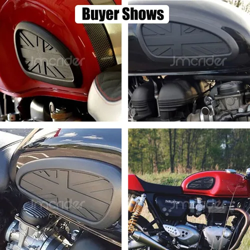 Imagen 2 del producto Almohadilla de tanque Retro Universal para T100 T120 Scrambler Thruxton, pegatinas laterales para tanque de combustible y Gas, pegatina protectora para empuñaduras de rodilla