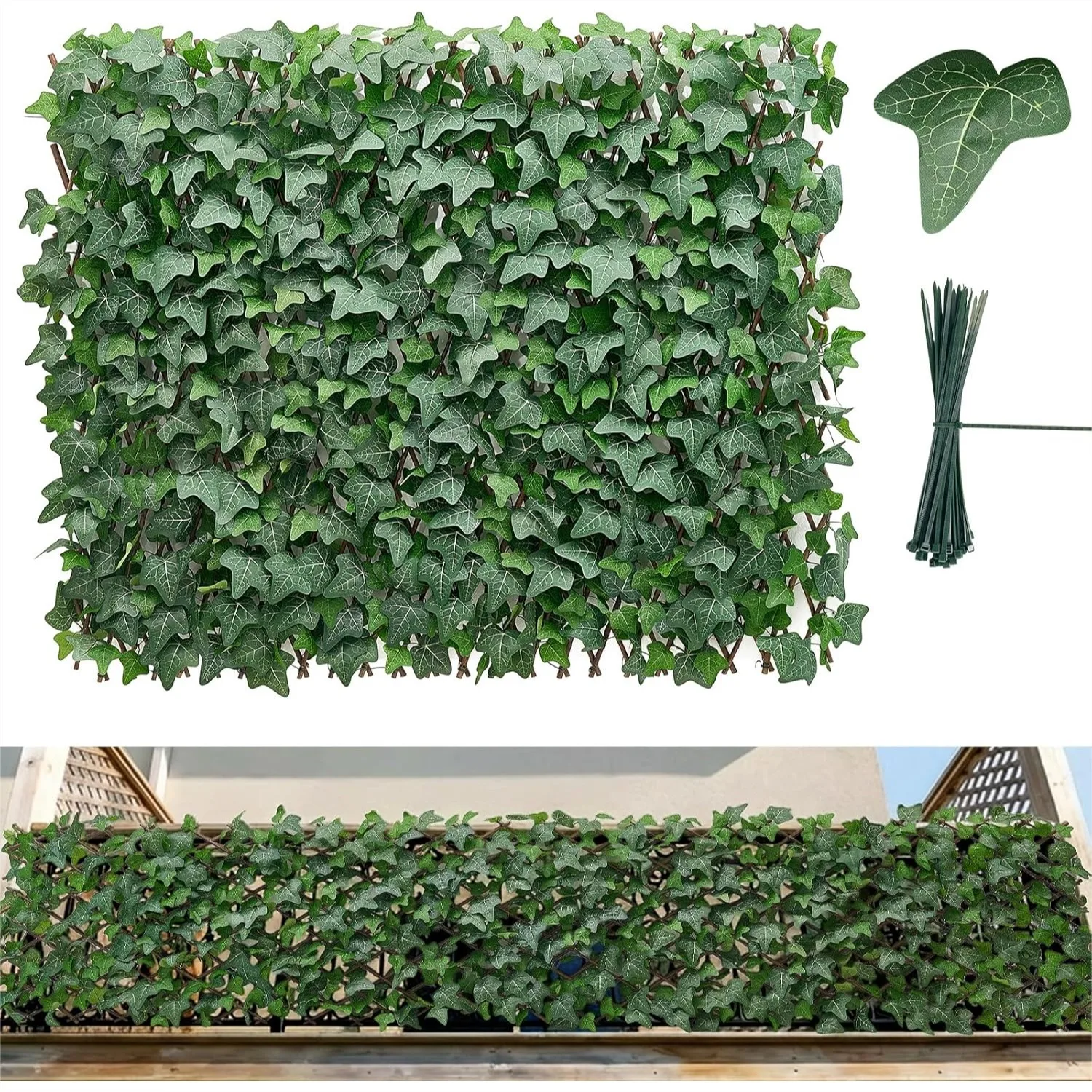 

Expandable Fence Privacy Screen, 25 x 126 in Artificial Plant Wall, Realistic Ivy Panel with Zip Ties for Balcony Patio Outdoor