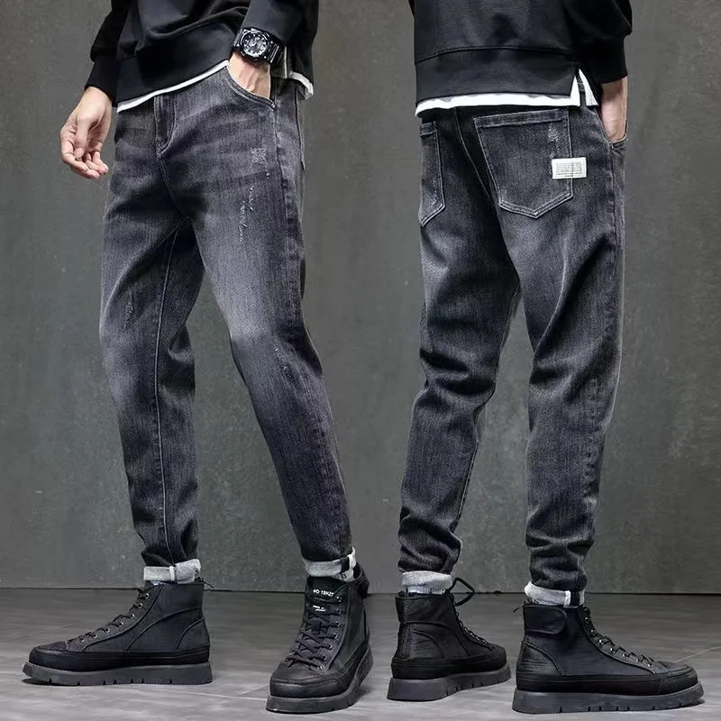 

American High Street Elastic Denim Jeans Men's Trendy Loose Straight Workwear Harlan Men's Korean Version Retro Pants