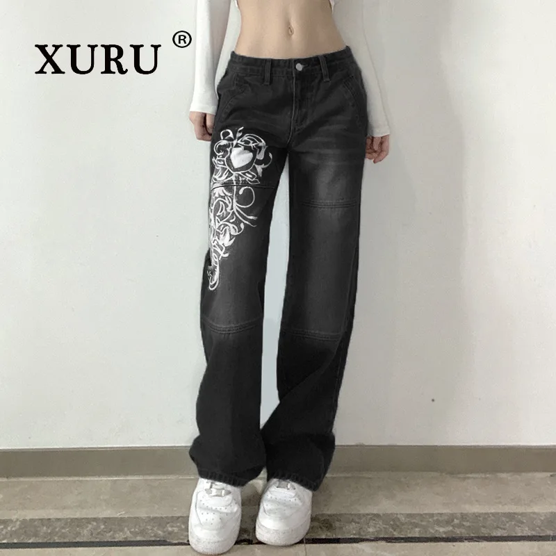 XURU-Jeans larghi stampati alla moda per donna, Casual, K5-6660, nuovi