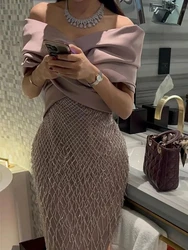 Eleganti abiti da sera Dubai con spalle scoperte per le donne squisito abito da festa formale arabo con nappe di lusso da sposa glitterato personalizzato