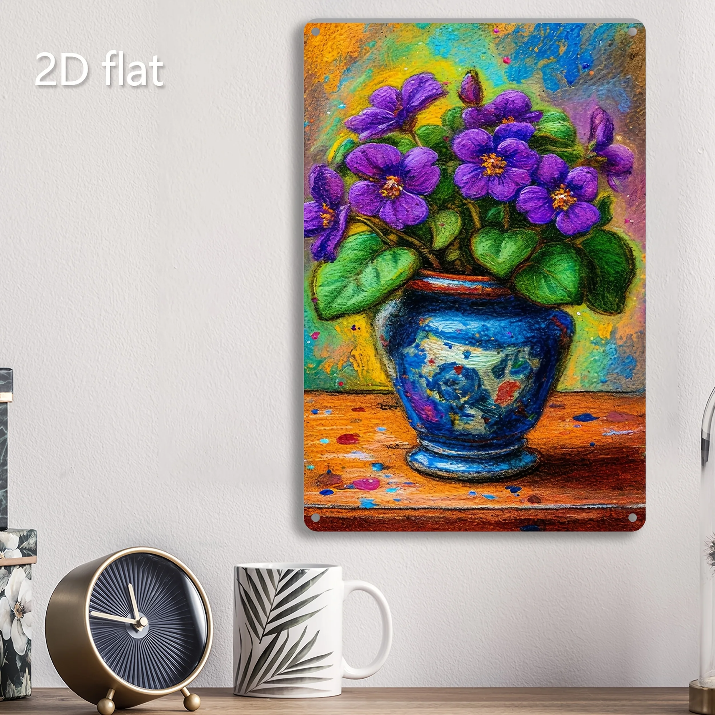 

Vibrant Floral Metal Wall Art - Blue Vase with Greenery, Weather-Resistant Indoor/Outdoor Decor (7.87x11.8 inches)