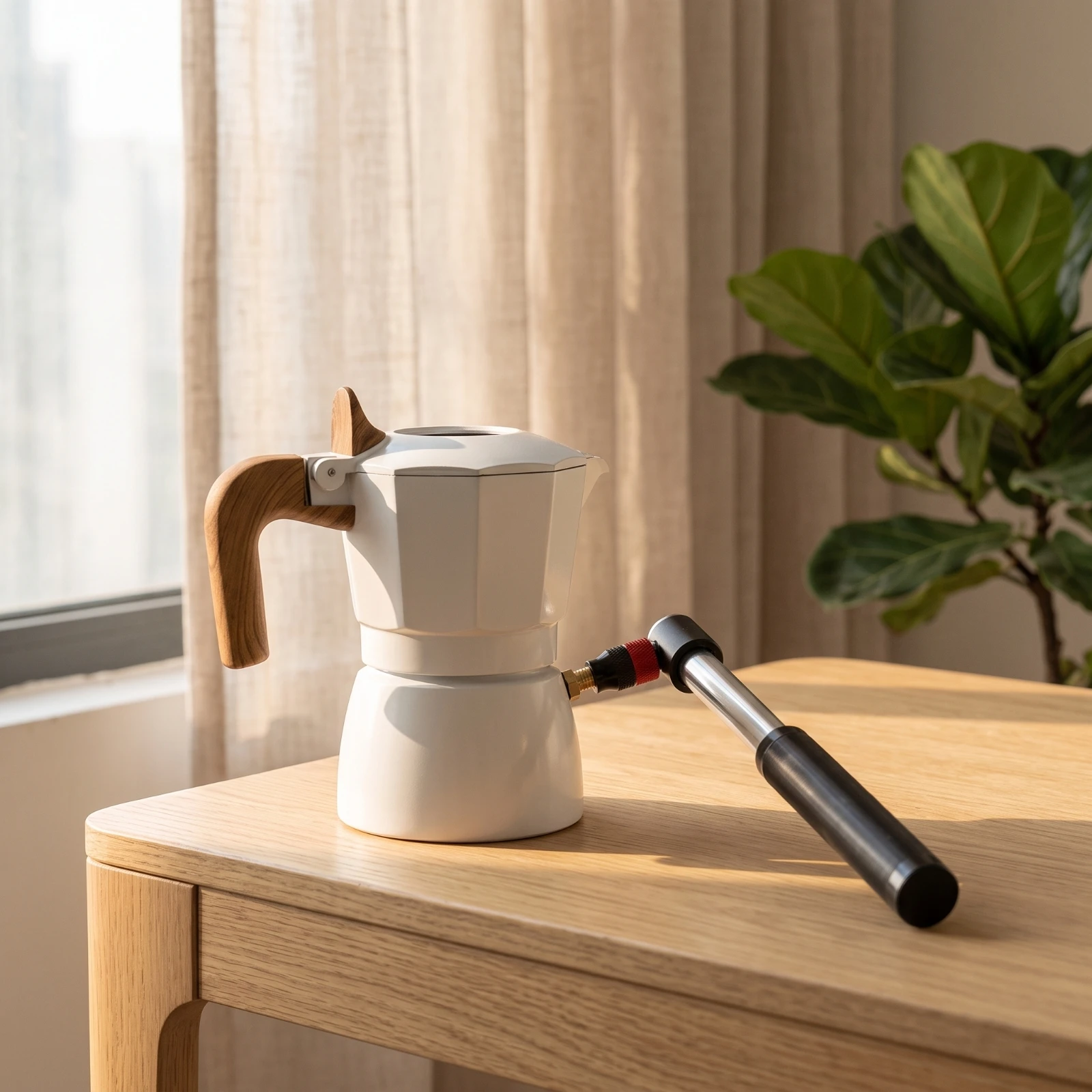 Pneumatic Coffee Maker Wood Grain Handle Manual Air Pressure Moka Pot Portable Compact Pressurized Espresso for Home Brewing