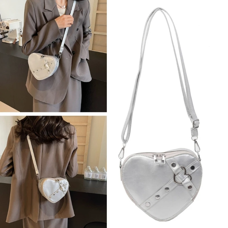 2024 Shoulder Bags Heart Shape Rivet Crossbody Bag Fashion Leather Phone Bag for Girl Women