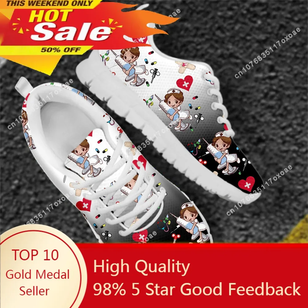 

Gradient Nurse Shoes Women Breathable Sneakers Lovely Cartoon Nursing Print Casual Lightweight Flat Lace Up Footwear