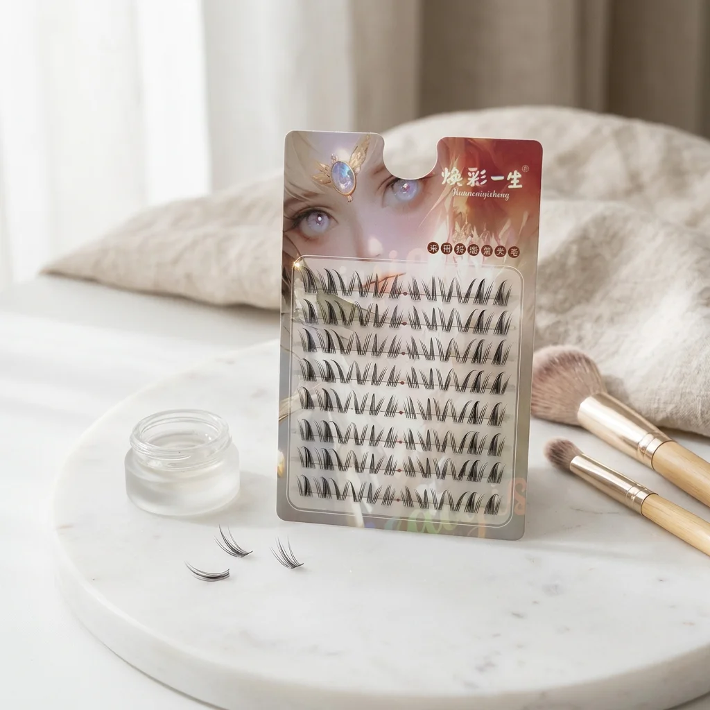 Synthetic Fiber False Eyelashes for Daily Wear Women V-Shaped Manga Lashes Natural C Curl Lightweight Cluster Eye Makeup Kit