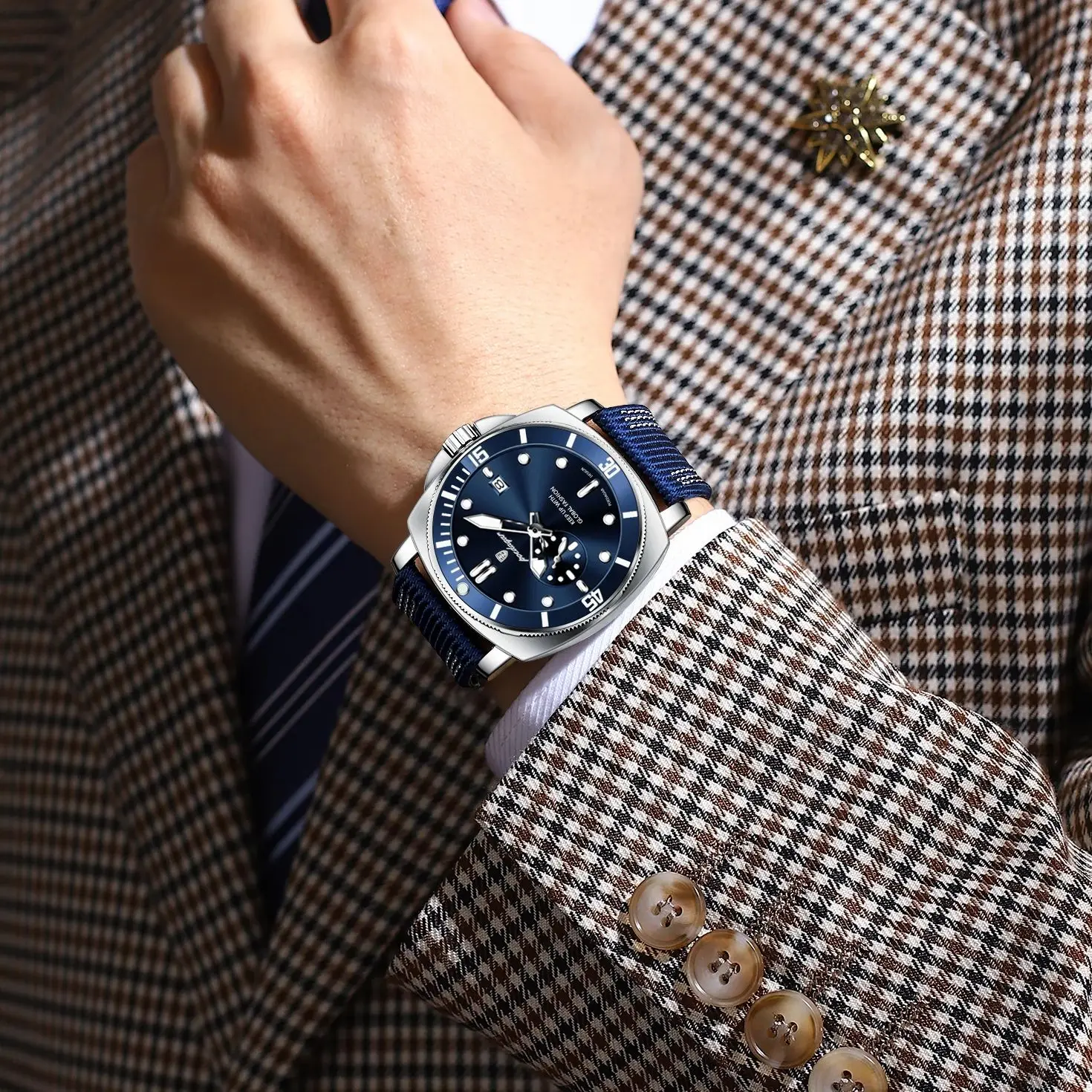 POEDAGAR موضة فاخرة رجل ساعة اليد مضيئة مقاوم للماء تاريخ ساعة رياضية للرجال الأعمال النايلون جلدية كوارتز ساعات رجالية