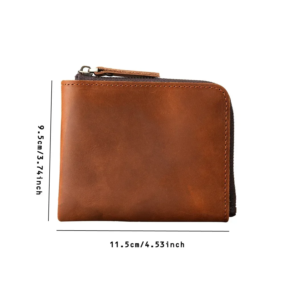 Portafoglio da uomo in vera pelle con cerniera Borsa porta carte semplice Portafoglio da lavoro Portamonete portatile in pelle di vacchetta di primo strato