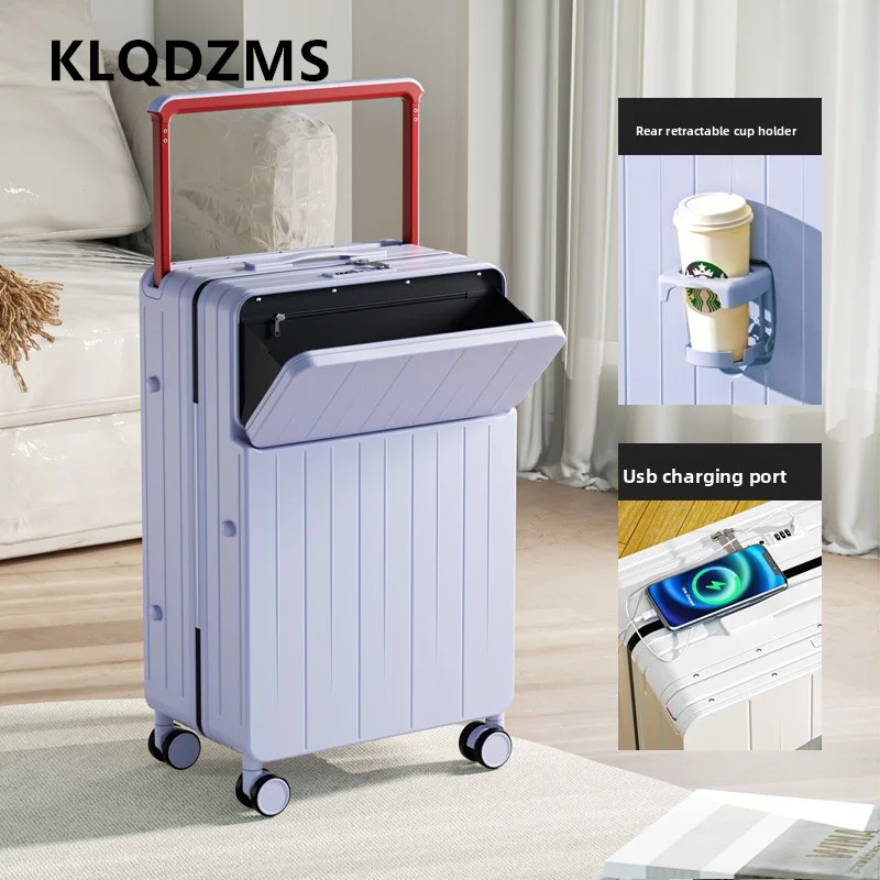 KLQDZMS Suitcase Compartment For Women 2026 New Multifunctional Boarding With Wide Pull Rod 20 Inch Front Opening Luggage