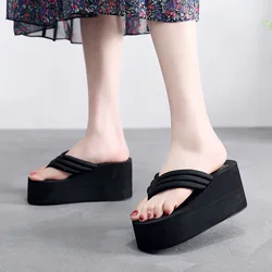 Womens Flip-flops with Thick Soles Wedge Slippers Sandal Summer High Heels Open Toe Beach Shoes Ladies Platform Slides Flip Flop