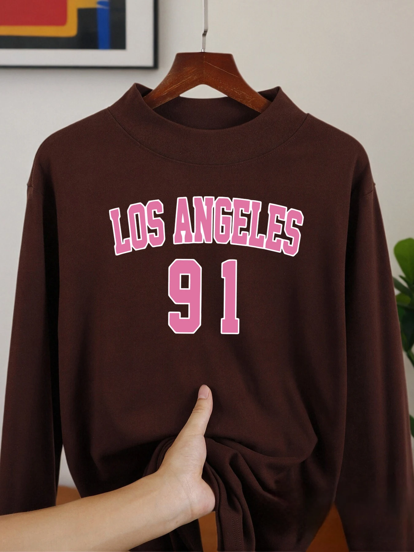 Camisa de manga larga número 91 de Los Ángeles, camisas cálidas de lana de terciopelo, Tops cómodos de invierno, nueva ropa ajustada con cuello medio alto