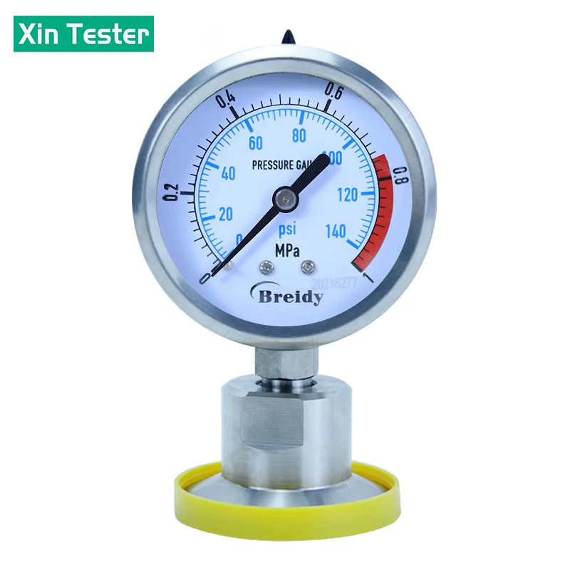 Xin Tester 0-2.5Mpa Air Glycerol Free Pressure Gauge Dia 60mm Stainless Steel Diaphragm Oil water Hydraulic Gauge YTP60