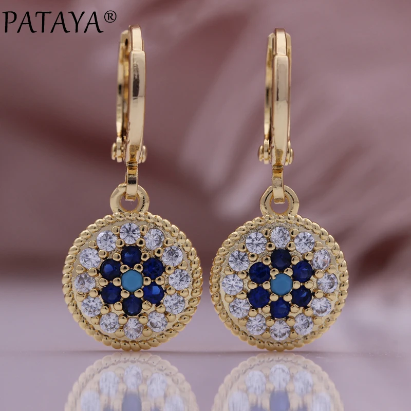 PATAYA New Round Earrings Pendent Necklaces Champagne Gold Color Natural Zircon Lovely Women Luxury Quality Fashion Jewelry Set