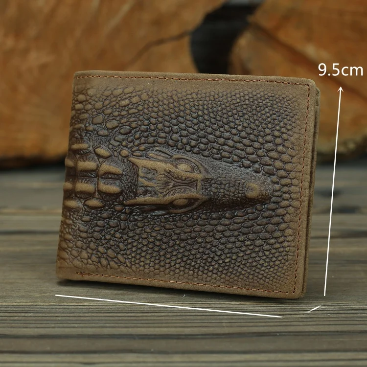 Handmade Short Men's Wallet Crocodile Pattern Top Layer Cowhide Leather Retro Style with Card Slots Large Currency Compartment