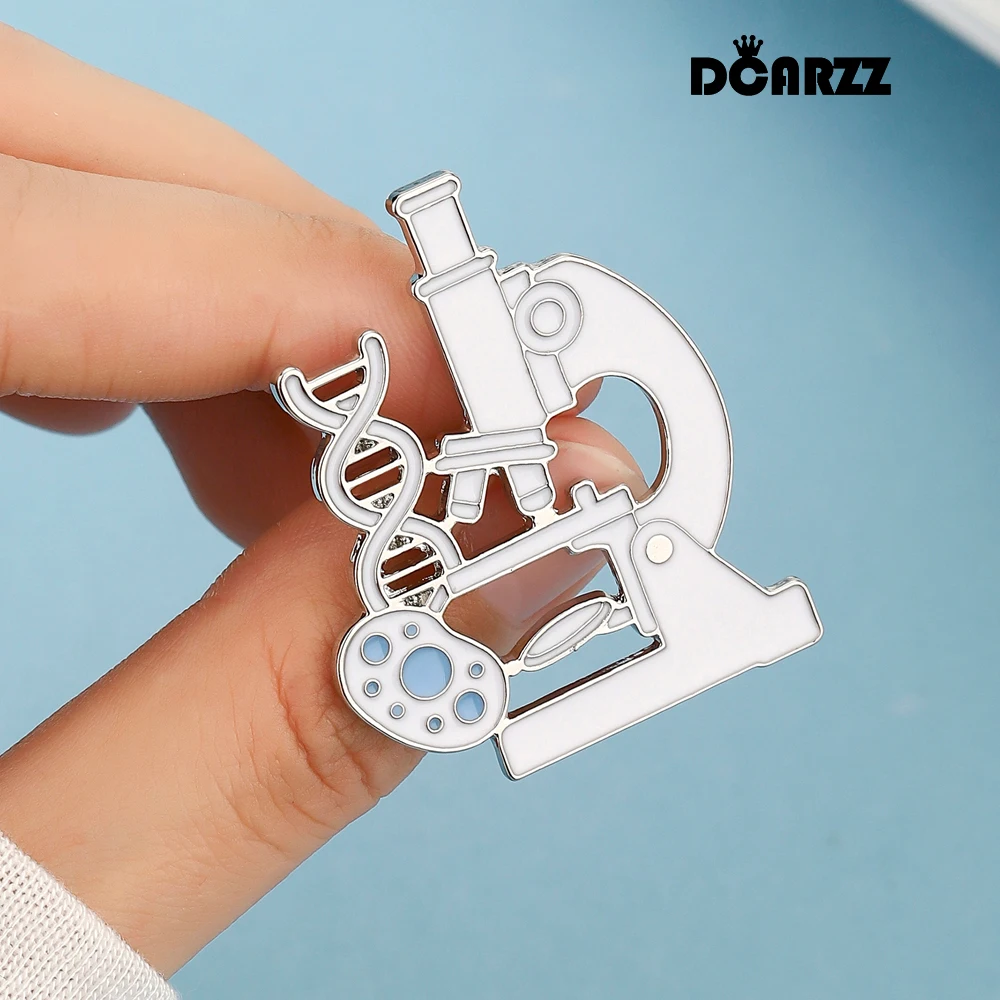 DCARZZ New Microscope DNA Enamel Pin Medical Science Lab Brooch Genetics Biology Jewelry Lapel Badge for Doctor and Nurse