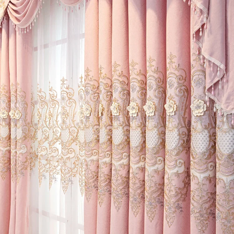 Luxury European Style Pink High Grade Atmospheric Shading Jane Europe French Window Curtains for Living Dining Room Bedroom