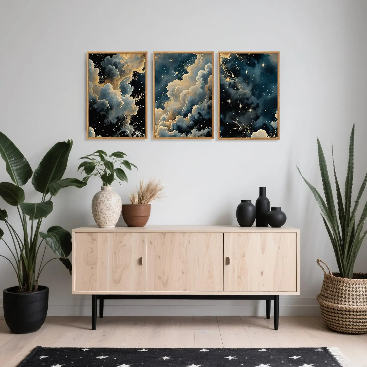 3pcs frameless Canvas Painting /Set Abstract Mist Starry Sky White Clouds Night Scene Canvas Poster Picture Wall Art Printing Mo