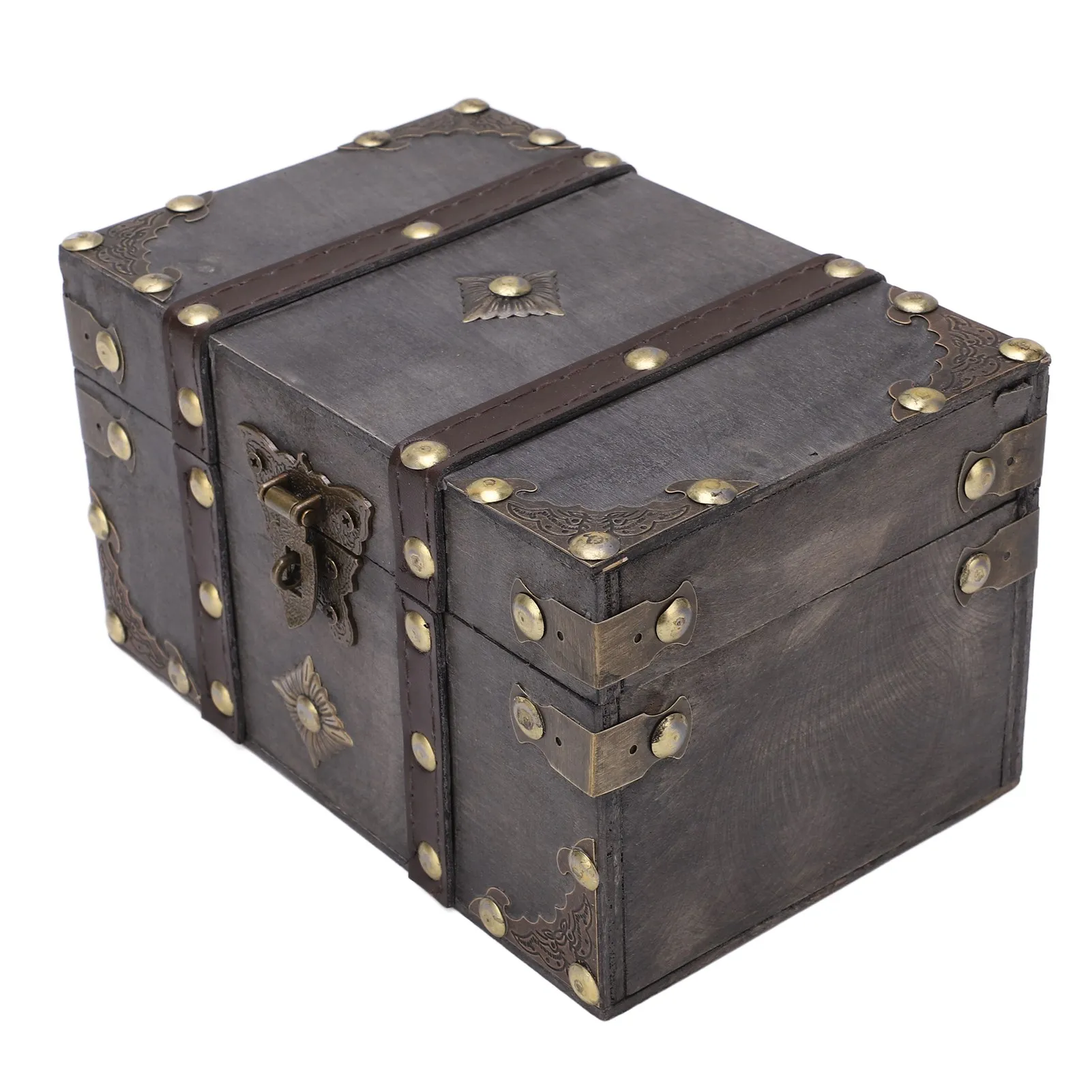 Wooden Treasure Chest Vintage Style Coded Lock Alloy Tipping Durable Wood Wide Application Vintage Jewelry Box