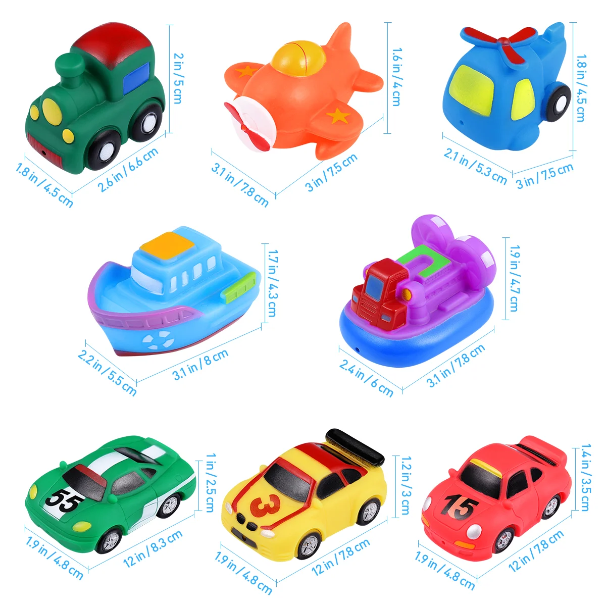 TOYMYTOY 8PCS Boat Vehicle Aircraft Bath Toys Squeeze Sound Bathtime Bath Toys for Baby or Kids Vehicle Bathing Toys