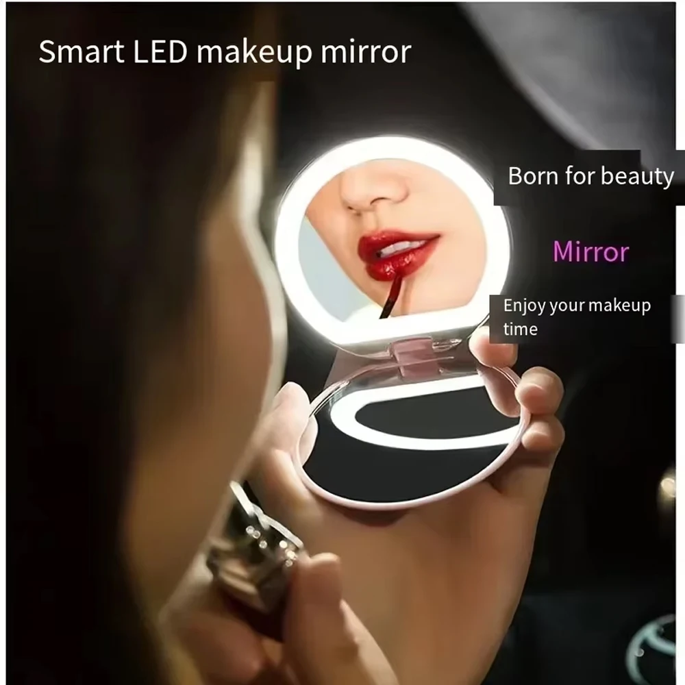 LED Compact Makeup Mirror with Lights 1X/3X Magnification Pocket Mirror, Rechargeable Travel Portable Handheld Mirror for Gifts