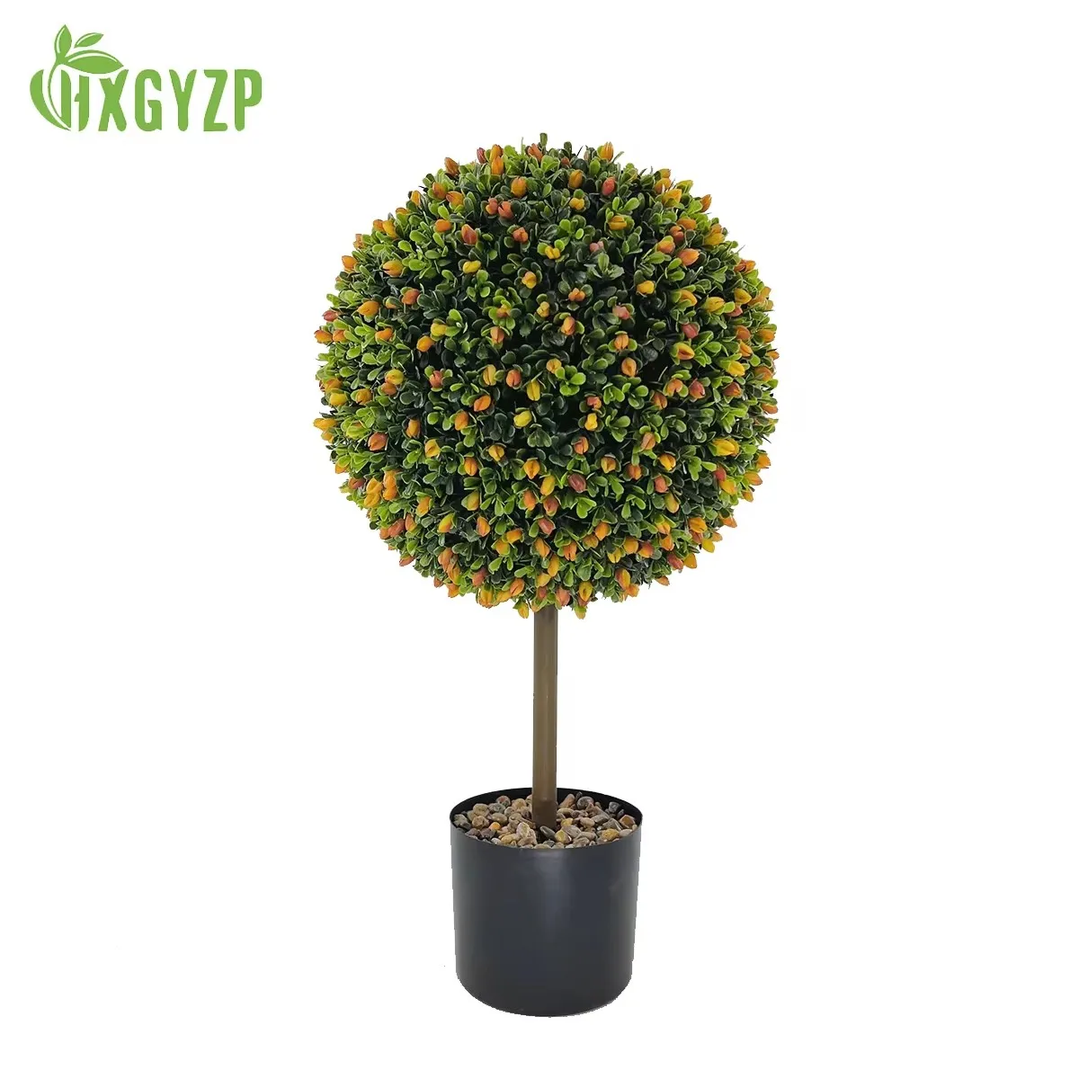 62cm Large Artificial Topiary Tree Potted Fake Fruit Boxwood Ball With Stone And Black Flowerpot Garden Porch Home Decoration