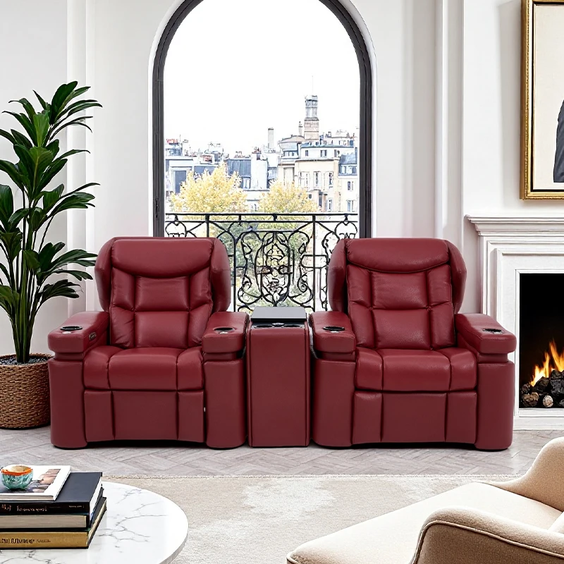 Luxury Dual Motor Power Recliner Sofa  Cooled Cup Holder, Typ-c Charging & Silent Lift - Genuine Leather Home Theater Seating