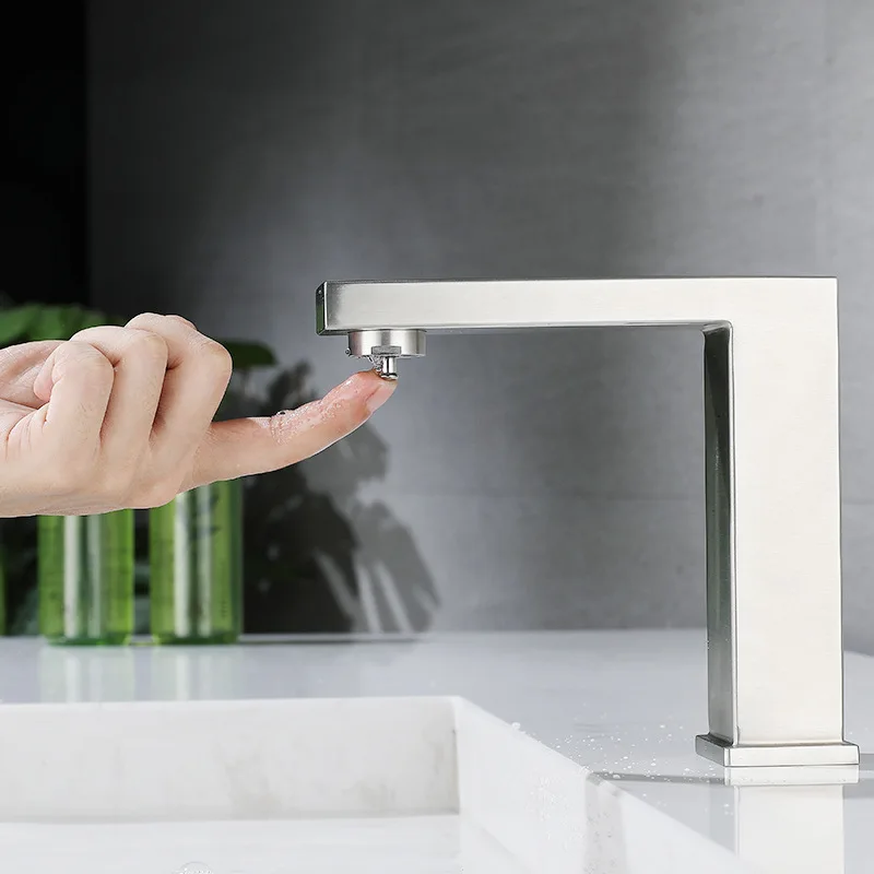 

Lead Free Press Faucet Bathroom Basin Tap 304 STAINLESS STEEL Single Handle Single Cold WaterTap Basin Touch Faucet Basin Crane