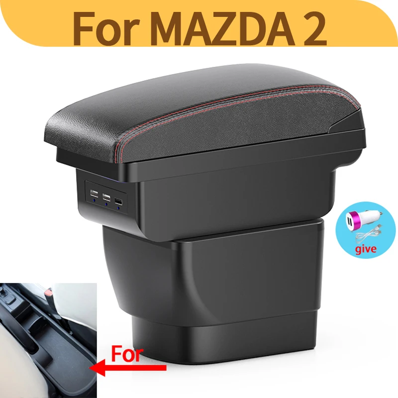 For MAZDA 2 Armrest For MAZDA 2 Demio Car Armrest box Retrofit parts Storage box Car Accessories Interior Parts details with usb