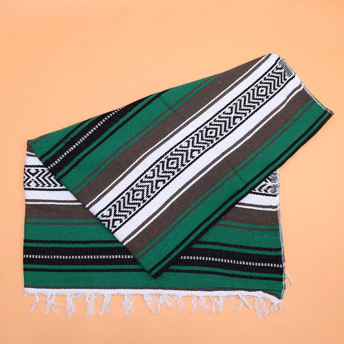 Mexican Blanket 130x180cm Green Thick Soft Blended Woven Blanket Cape for Yoga Camping Car Sofa Throw Yoga Mat