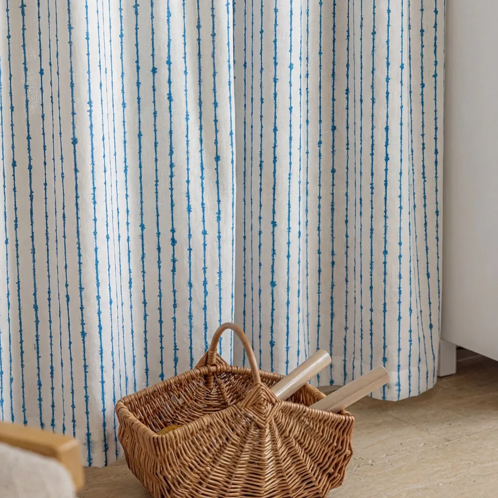 1pc Linen-Style Geometric Print Window Curtain, Semi-Sheer American Style Divider, Light Blocking Door Curtain for Cozy Home Atm