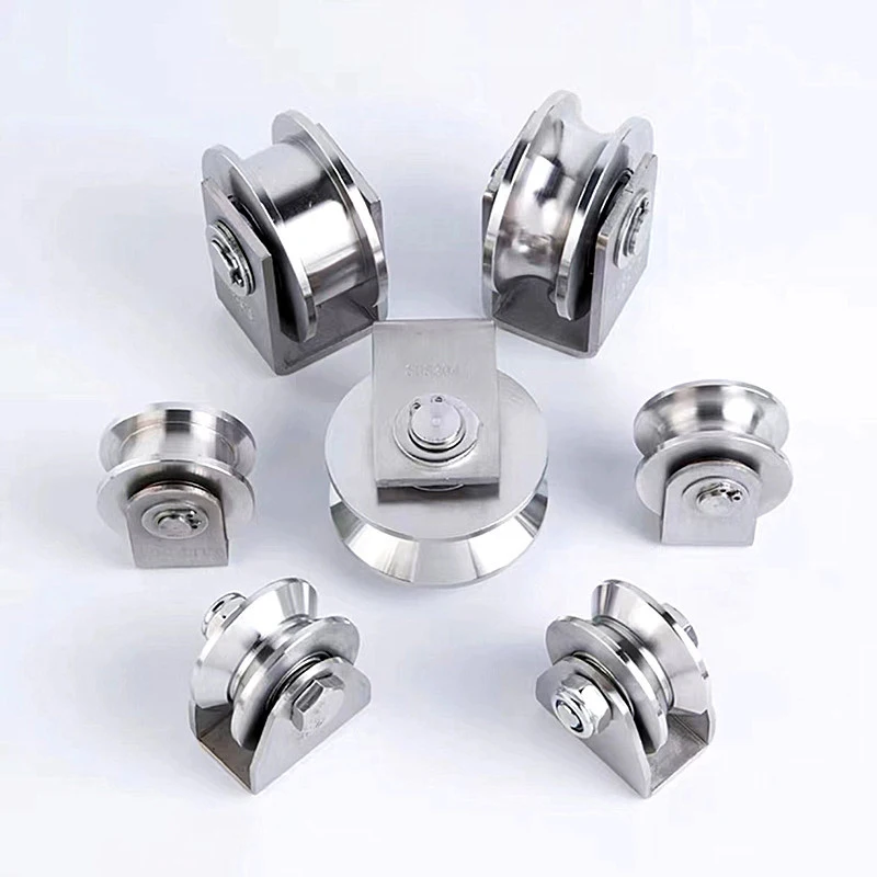 Rolo de porta de chuveiro estilo U/V/H de aço inoxidável 201 de peça única; Polia e rolamento da roda da porta deslizante; Acessório para móveis,