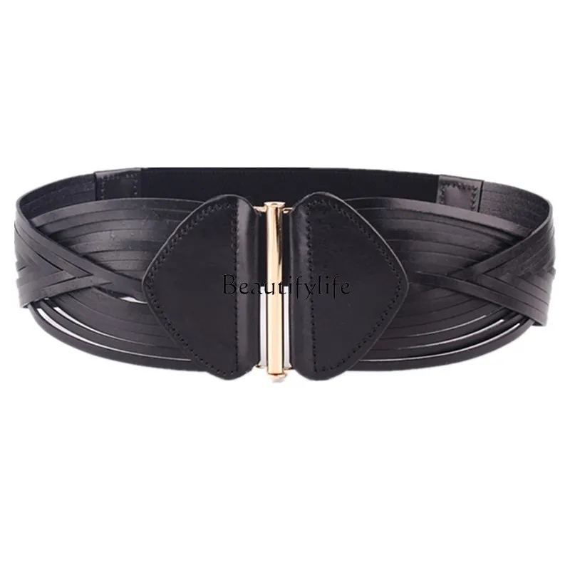 First layer cowhide woven women's waist seal Korean version versatile decorative dress leather belt women