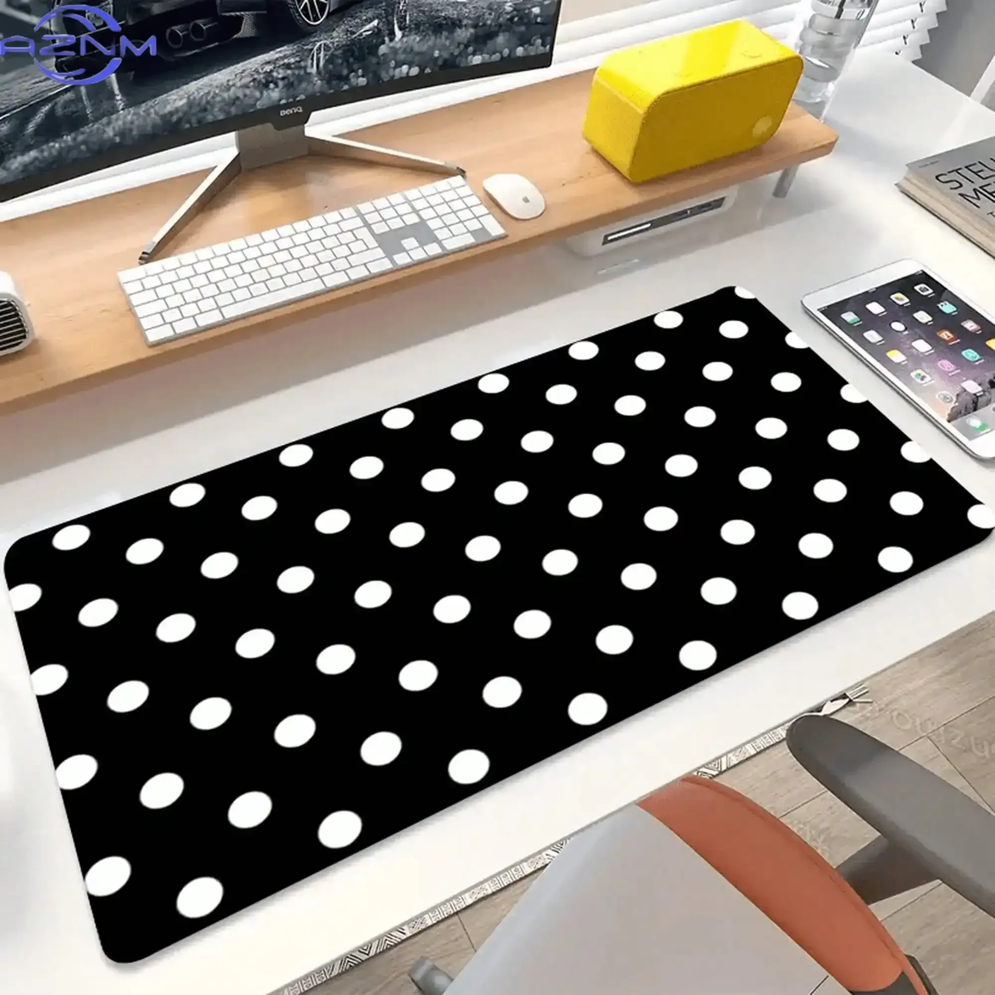 Black White Polka Dot Polyester Desk Mat Washable Keyboard Mouse Pad Office Gaming Home Workspace Easy Clean Modern Decor