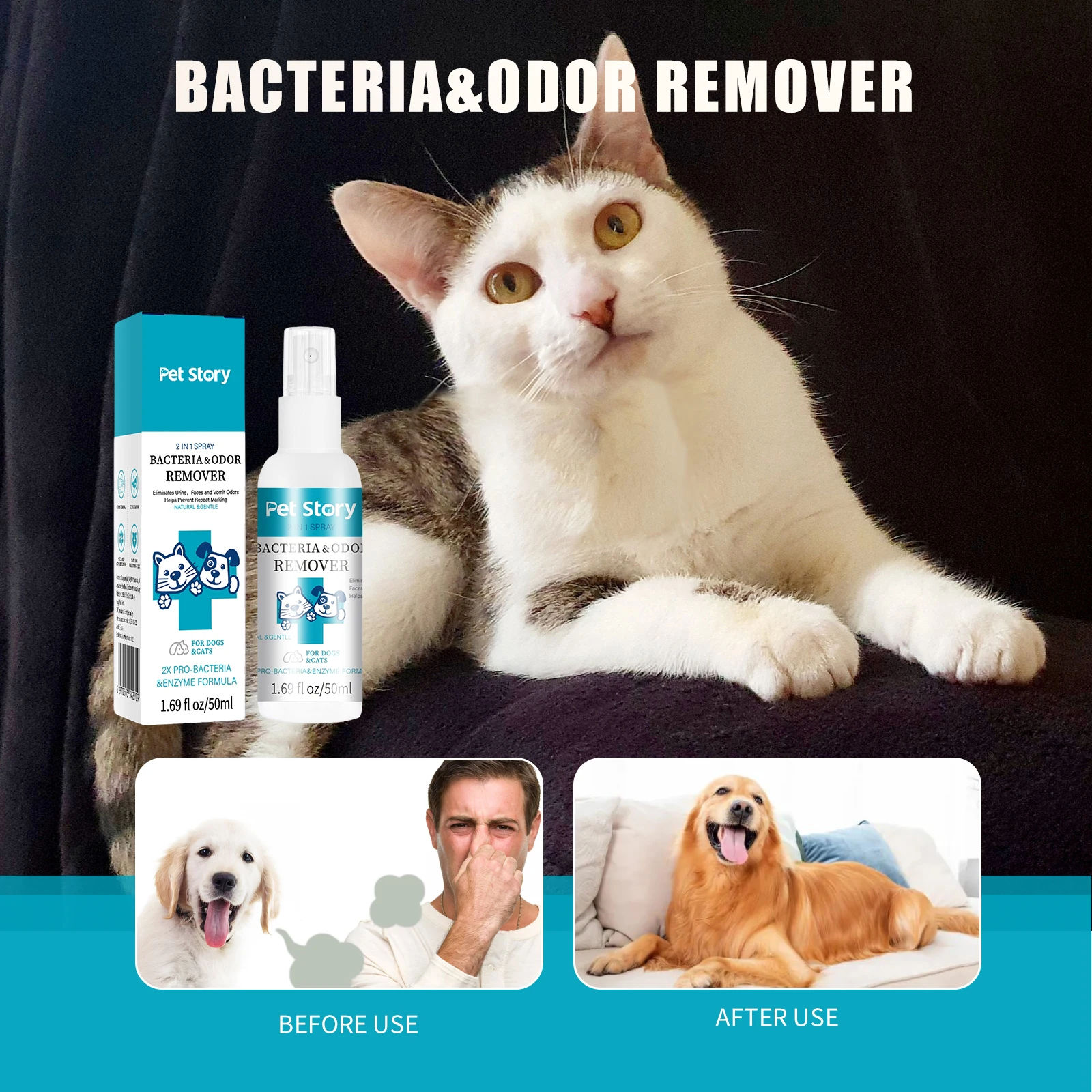 

50 ml pet Deodorizing Perfume Spray, Effectively Pleasantly Eliminates Safely Cats & Dogs Strong Odors Pet Secretions, Feces