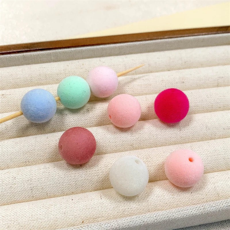 Winter style 100pcs/lot 16mm color Flocking decoration geometry rounds shape resin straight hole beads diy jewelry accessory